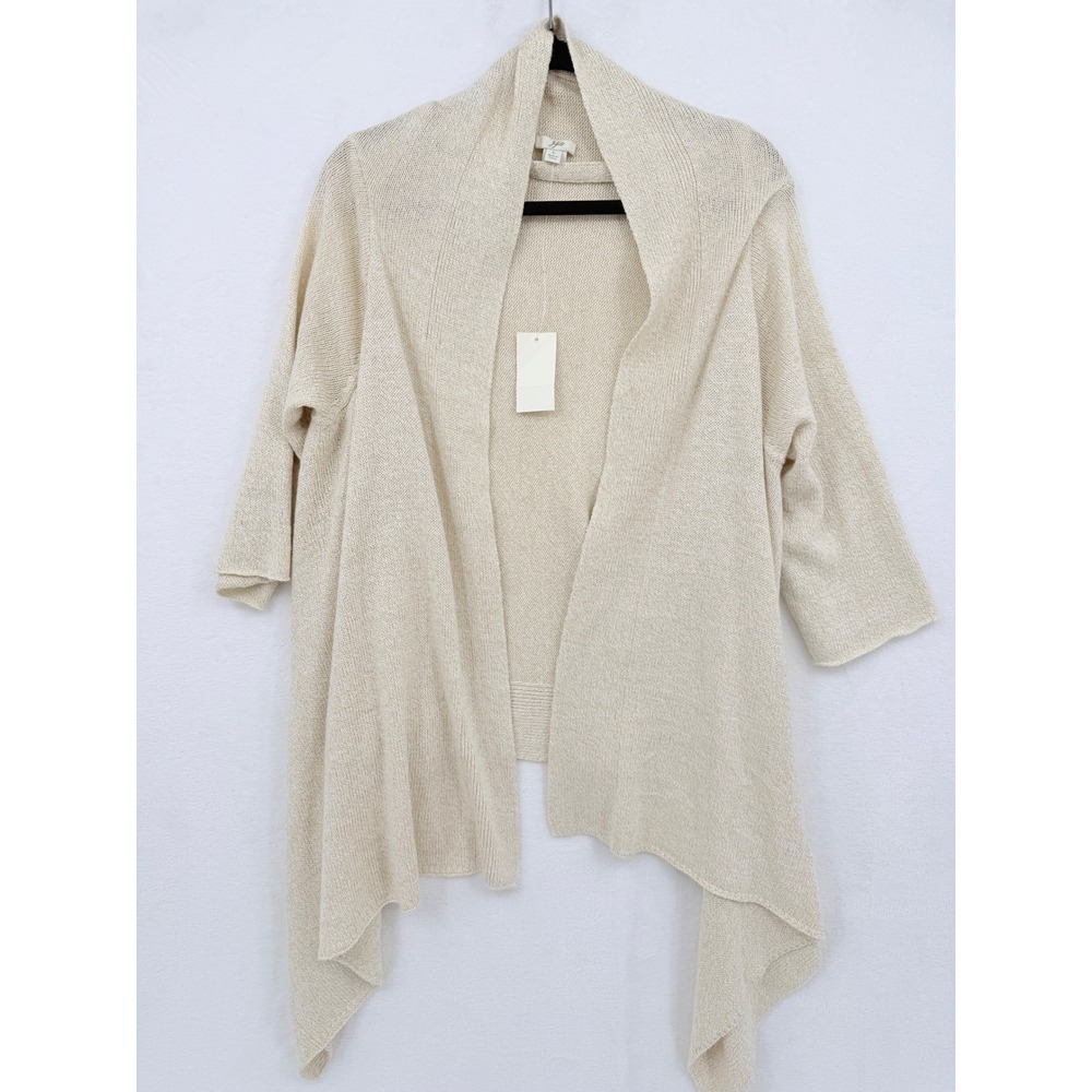J. Jill Linen Cotton Open Front Cardigan Sweater Cream Sharkbite Hem L NWT